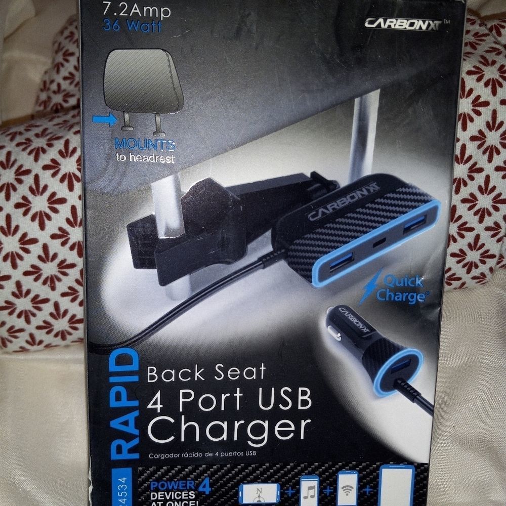 NEW IN BOX RAPID Back Seat 4 Port USB Charger